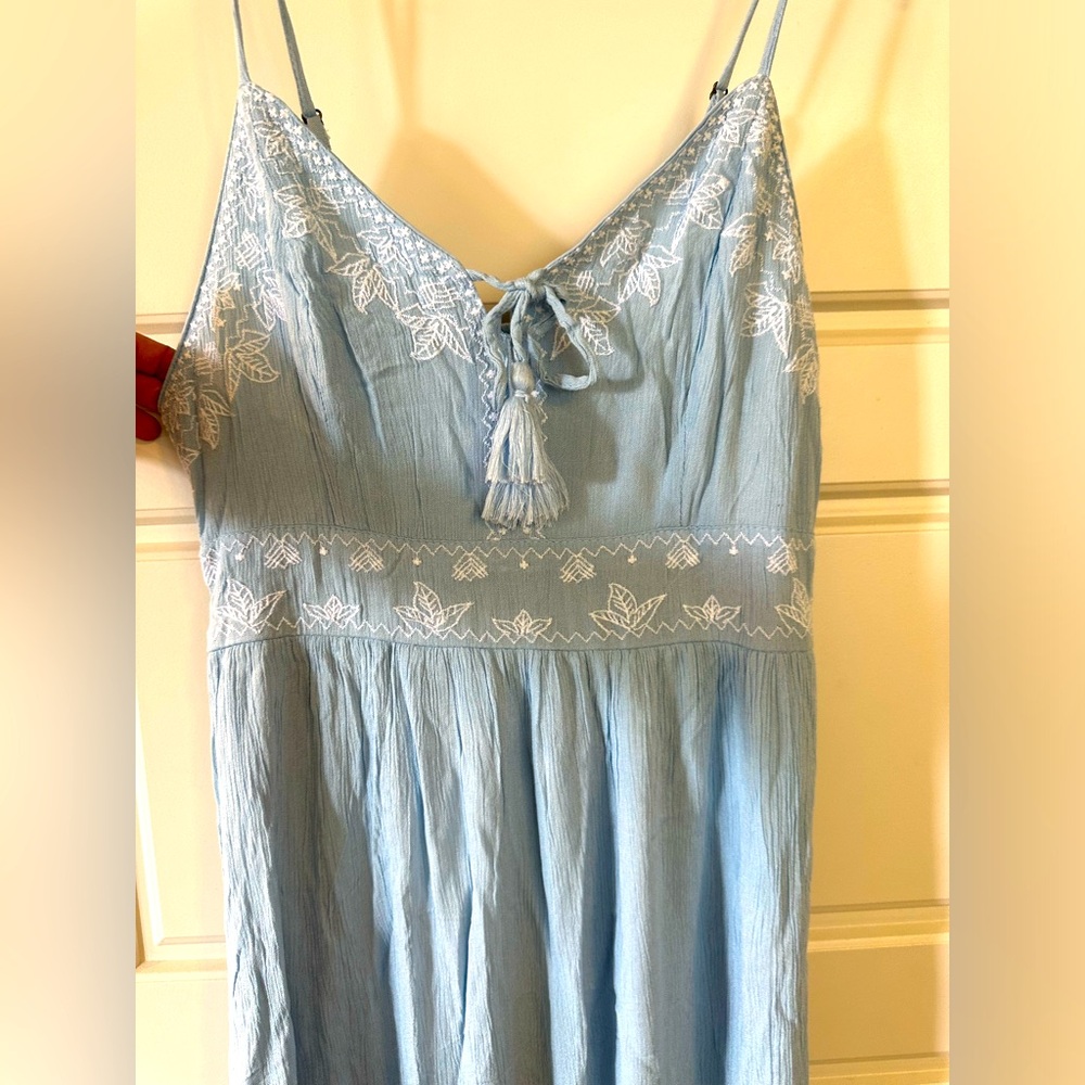 Blue and white embroidered maxi dress